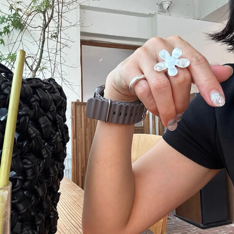 Silver Color Ring For Women Girls Aesthetic Jewelry Big