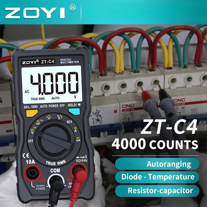 

Цифровой мультиметр ZOYI Φ/C2/C3/C4 4000 отсчетов точность True RMS Автоматический диапазон Амперметр Вольтметр умный конденсатор температура