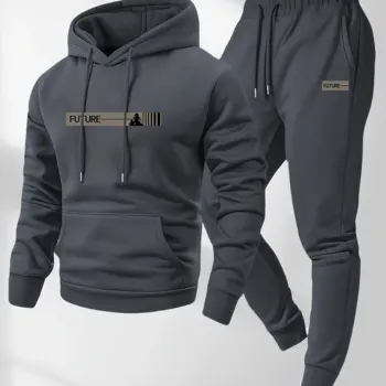 The 2026 new men's two-piece casual long-sleeved hooded sports shirt and sports pants set is suitable for wearing in autumn