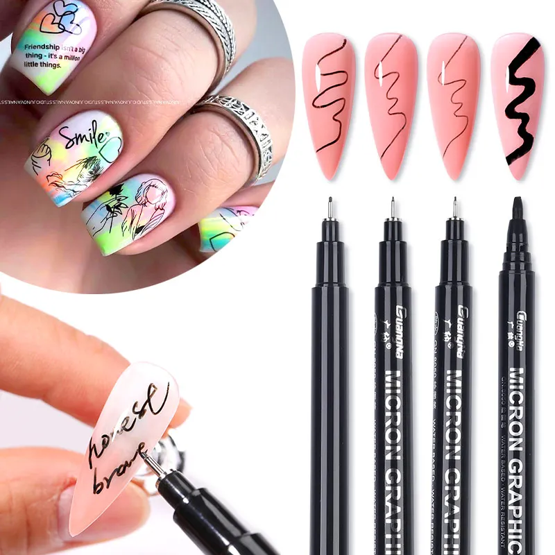 Nail Brush Painting Pen Waterproof Black Color UV Gel Polish Design for DIY Graffiti Line Drawing Colorful Varnish Adorn Tools Nail Art Pen