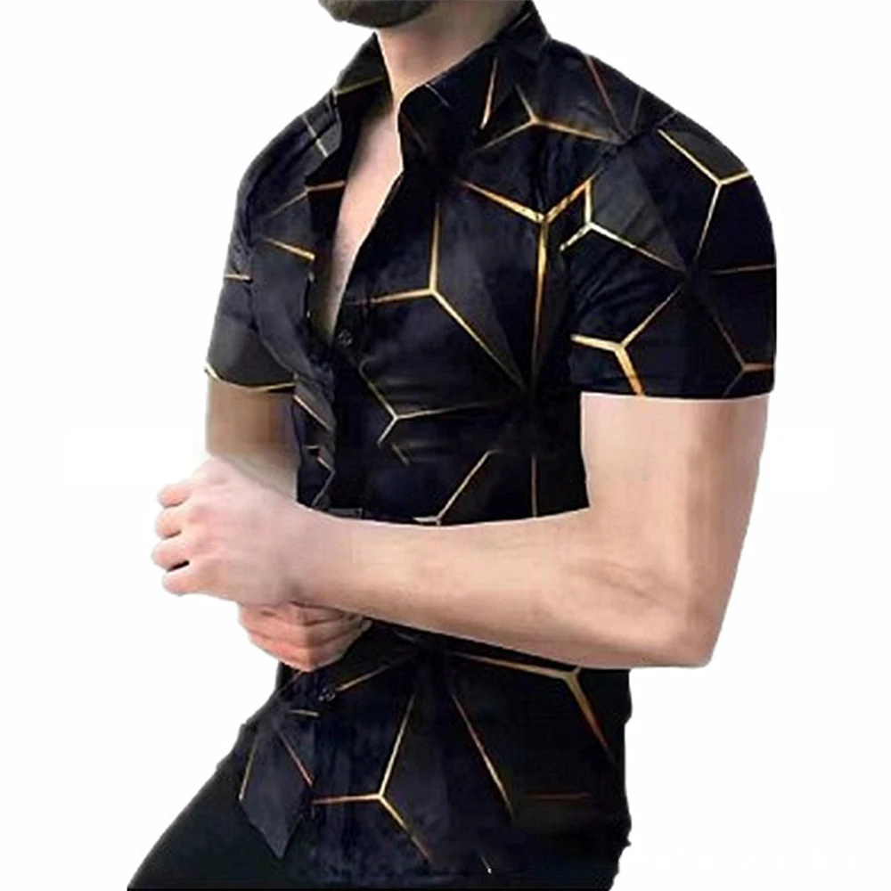Summer Men's Button-Up Shirts Baroque Print Hawaiian Beach Short Sleeve Casual Party T-Shirt Tops Clothing For Male