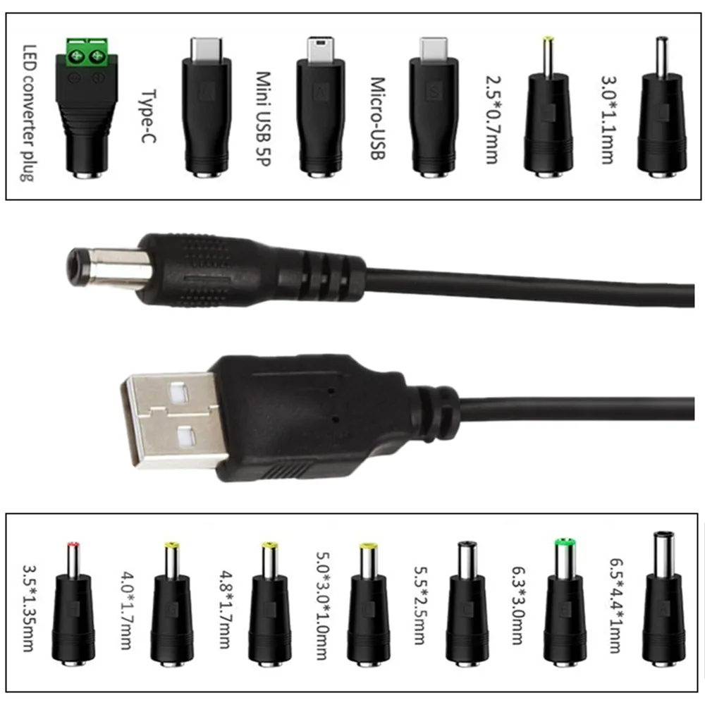 Mcbazel USB auf DC Stromkabel, 5-in-1 DC Netzteil Adapter Kabel, 5V Universal Ladekabel mit Steckern für 3D-Drucker, Router, HUB, Kamera - 1M