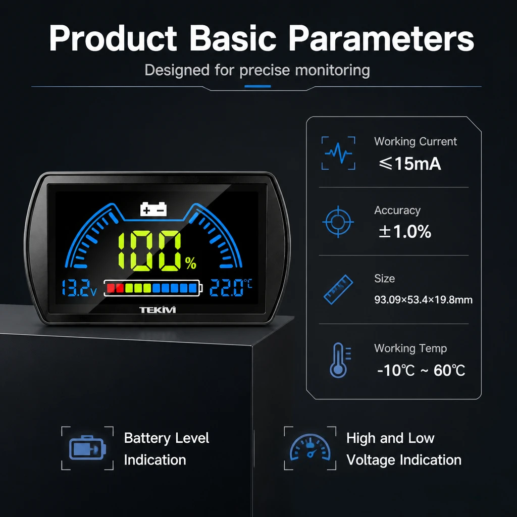 VONTOOL 7-100V DC 전압계 전기 자전거, 오토바이, RV, 태양광 시스템용 배터리 용량 표시기 (고/저 전압 알람 기능 포함)