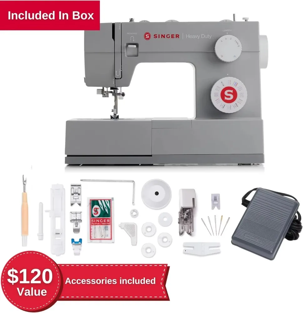 Singer Heavy Duty 4452 High Speed Sewing Machine With Accessory Kit Strong Motor With Enhanced Piercing Power, 110 Stitch