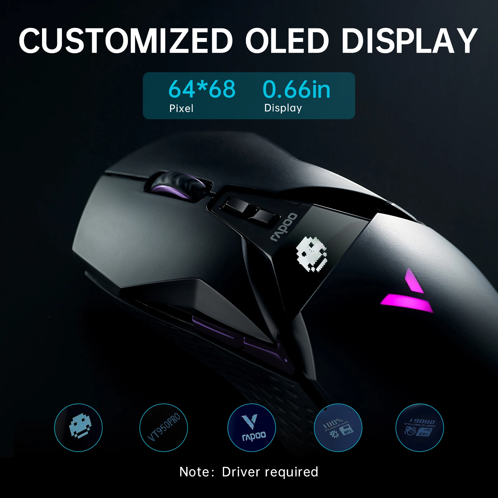 Mouse Óptico Ergonômico sem Fio ou com Fio 2.4ghz 26000dpi Rgb Gaming Mouse Sensor Paw3395 Suporte a Carregamento sem Fio qi Rapoo-vt950pro - Imagem 4