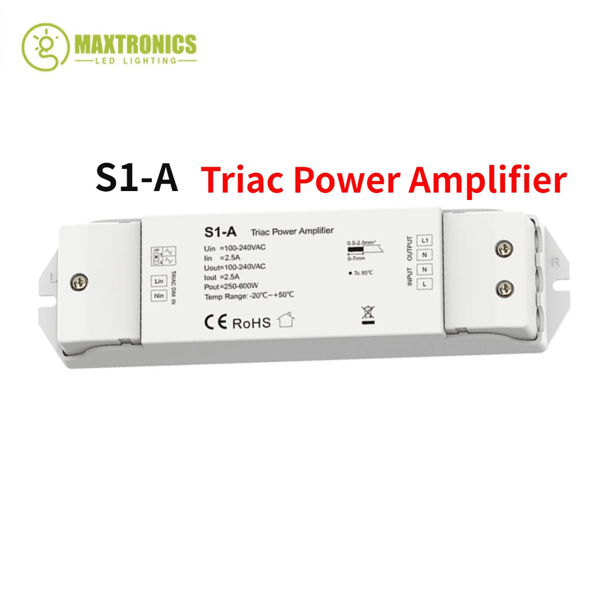 

S1-A 100-240VAC Triac Power Amplifier 1CH*2.5A for 1 Channel Triac Dimmable Driver OR Repeater Console Work Dimmable LED Lights