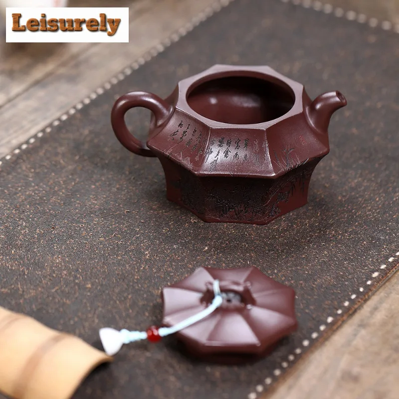 230ml Handmade Yixing Purple Clay Teapot Handmade Bamboo Shadow Octagon Pot Raw Ore Purple Mud Kettle With Strainer Zisha Teaset