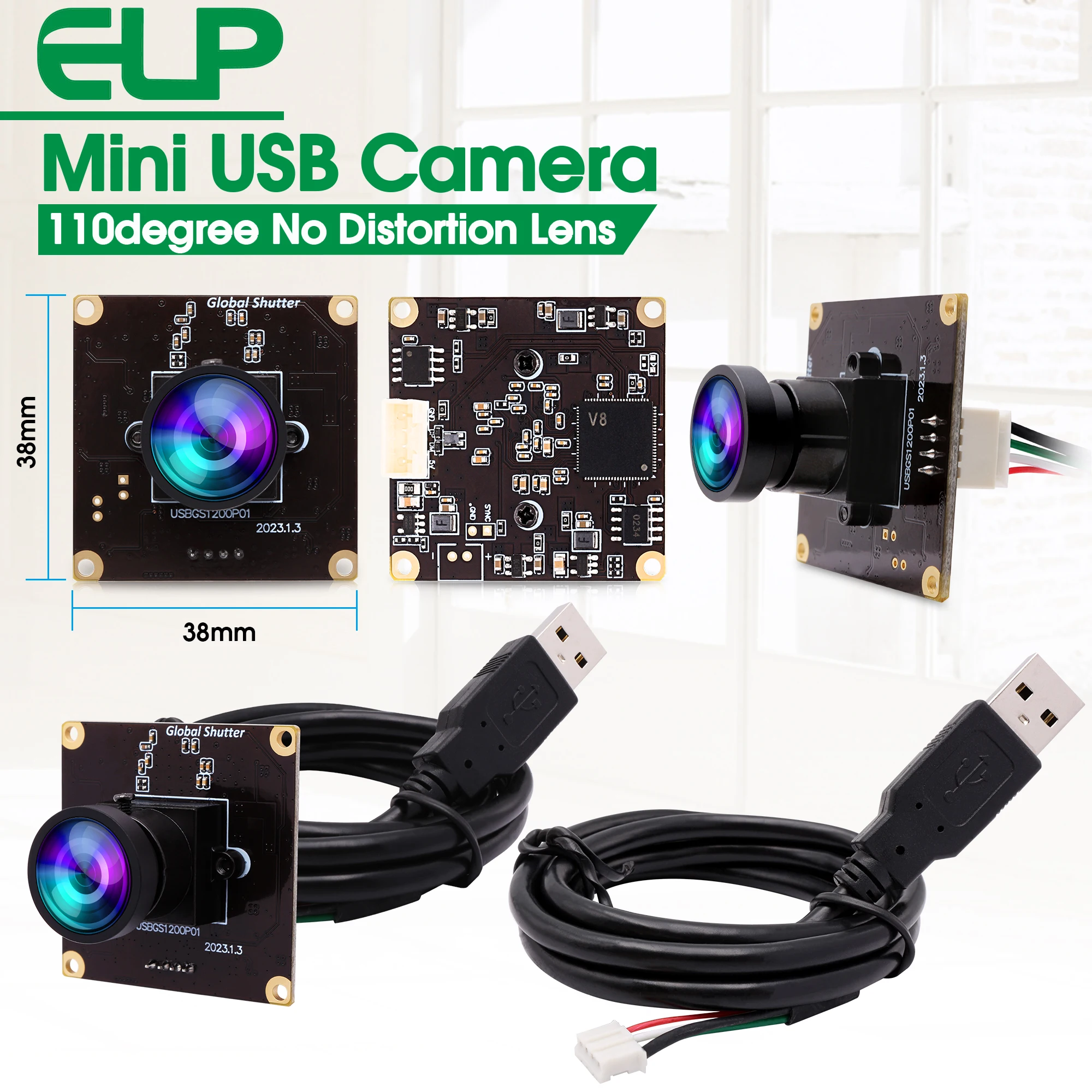 ELP 고속 글로벌 셔터 USB 카메라 모듈, 왜곡 렌즈 없음, AR0234 웹 PC 카메라 보드, 노트북용 광각, 90fps, 1200P