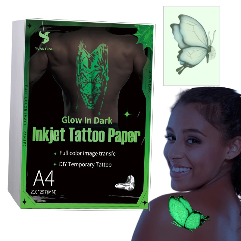 Glow In Dark Inkjet Temporary Tattoo Paper 10 sets A4 Printable Paper Set For Kids Printable Water Transfer Tattoo Stencil Paper
