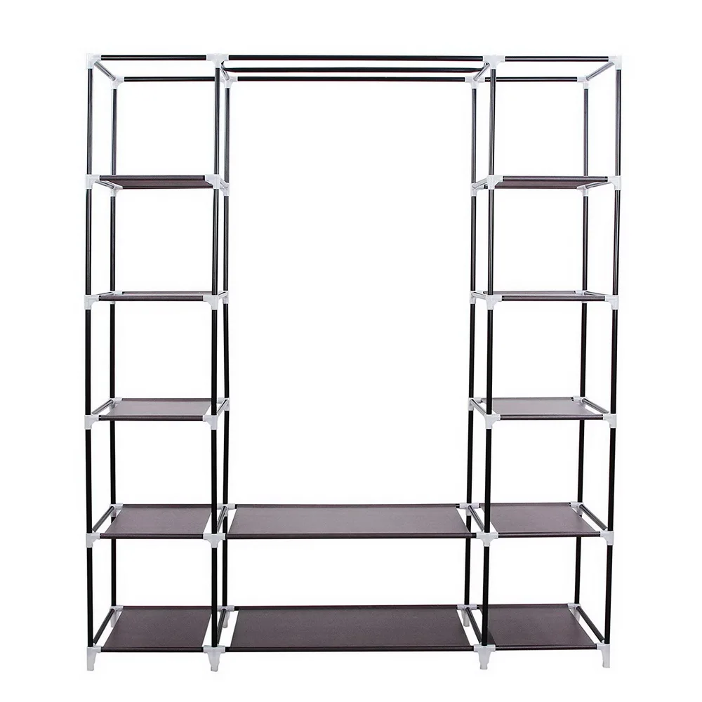 69" Portable Clothes Wardrobe Storage Organizer with Non-Woven Fabric Quick and Easy To Assemble Extra Strong and Durable Dark 3