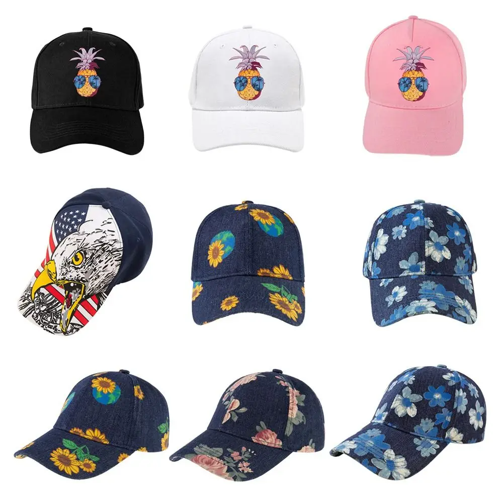 새로운 꽃 인쇄 UV 보호 청바지 여름  모자 부모-자식 야구 모자 선 바이저 꽃 통기성 모자
