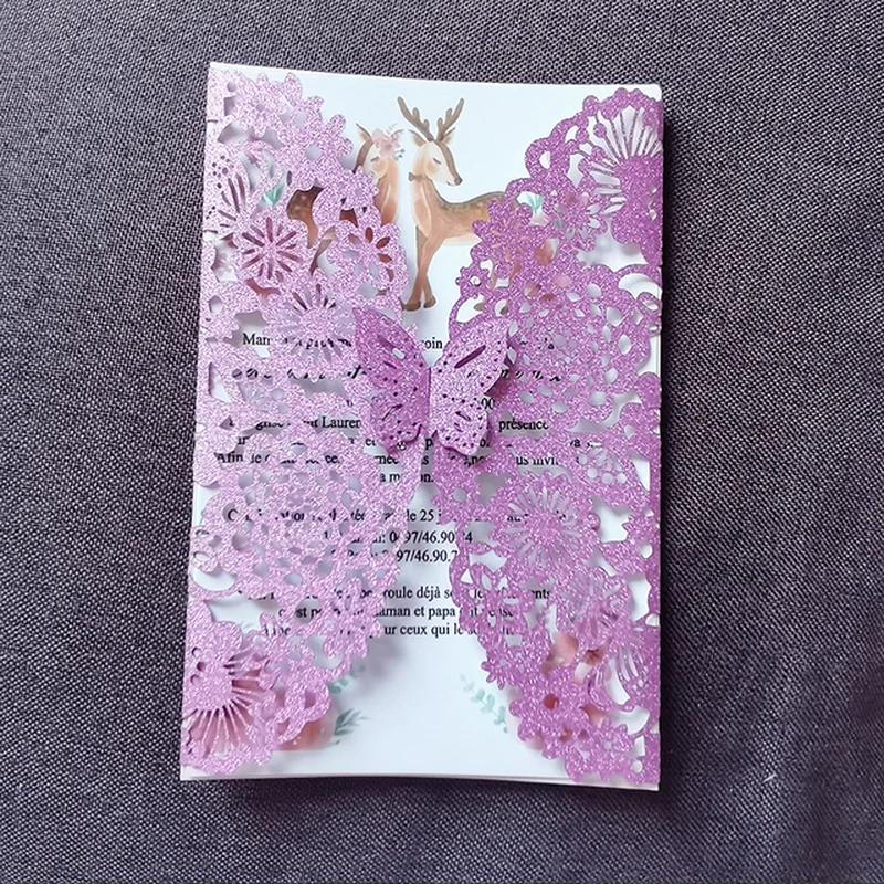 25pcs Fashion Glitter Butterfly Invitation Card Envelopes Wedding Engagement Mariage Christening & Baptism Party Favor Supplies