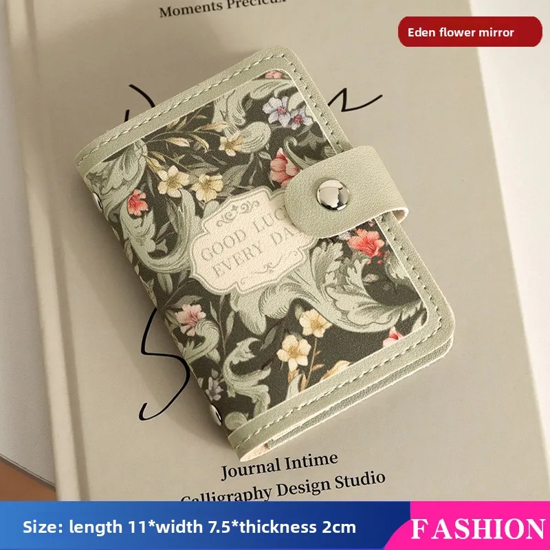 Floral Vintage-Style Women's Card Holder with Multi-Slot Design - Chic Synthetic Leather