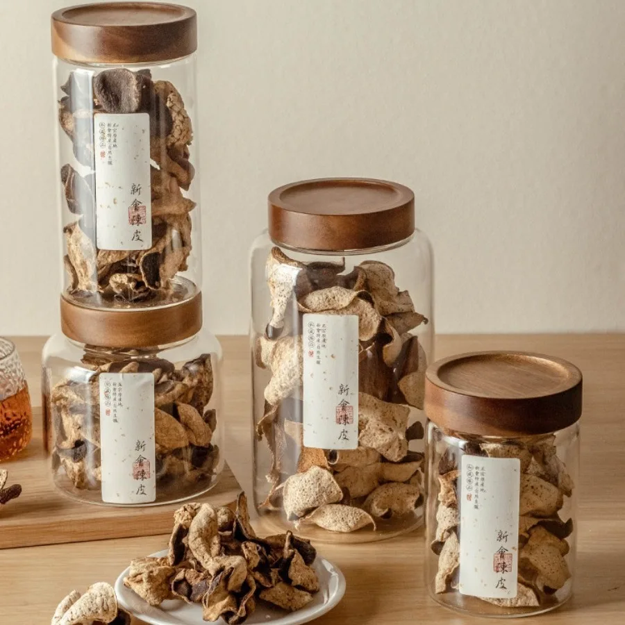 New Small Glass Storage Jars with Airtight Lids, coffee container with Wooden Lid, Glass Pantry Canister for Beans, Rice,Sugar 3