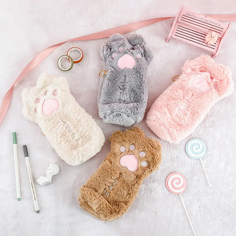 

1 шт. Симпатичная плюшевая сумка в виде кошачьей лапки, милая мультяшная ручка в виде кошачьей лапки, сумка для карандашей, школьные и офисные принадлежности, канцелярские принадлежности, косметичка, искусственная косметика