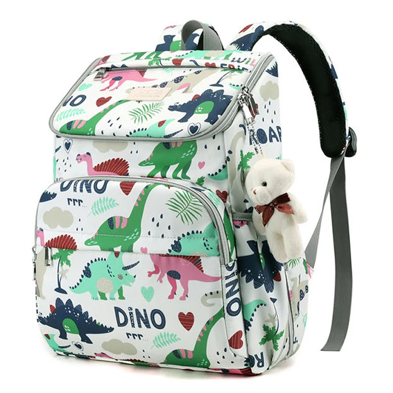 Nylon print pattern waterproof diaper bag backpack with maternity travel baby car hook for mommy's baby bag backpack