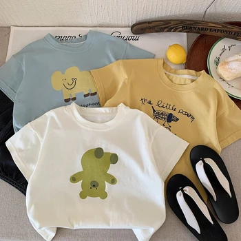 Summer Clothing Baby Boys Cartoon Printed T-shirt Round Collar Loose Casual Tshirts Children Clothes Short Sleeve Tees Tops 1