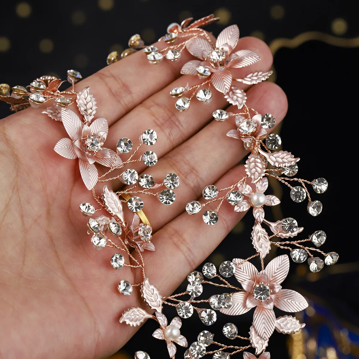 Heavy Duty Rose Gold Metallic Floral Bridal Belt Sparkling