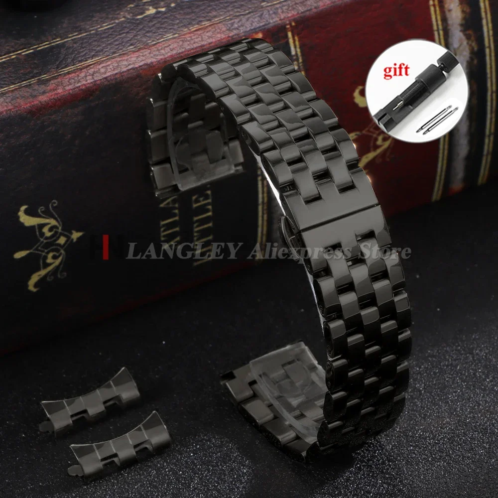 Premium Solid Stainless Steel Watchband - High Quality Strap with Curved/Flat End