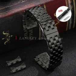 Premium Solid Stainless Steel Watchband - High Quality Strap with Curved/Flat End - 22mm (Black)