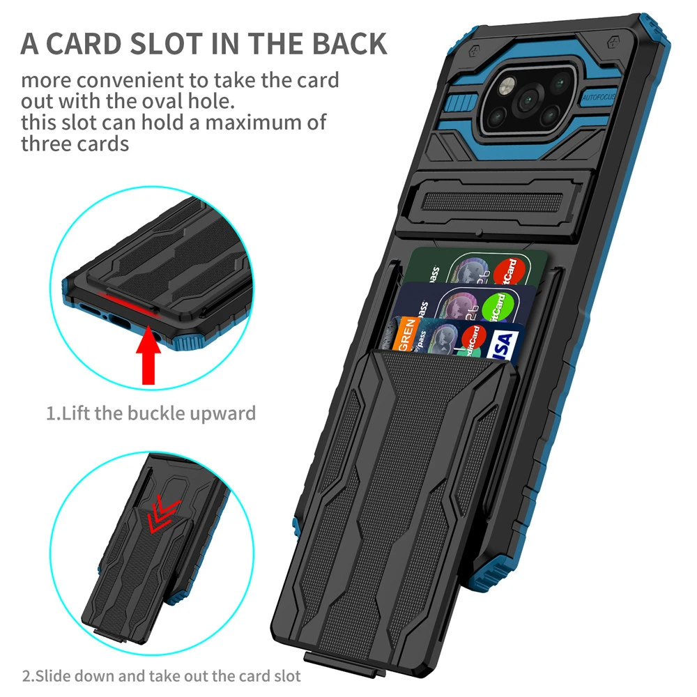 PocoX3 Pro Case Kickstand Card Slot Credit Cover For Xiaomi Poco X3 Pro NFC  M3 Pro 5G Redmi Note 11 10 Pro 10S Redmi 10 9T 9A 9C