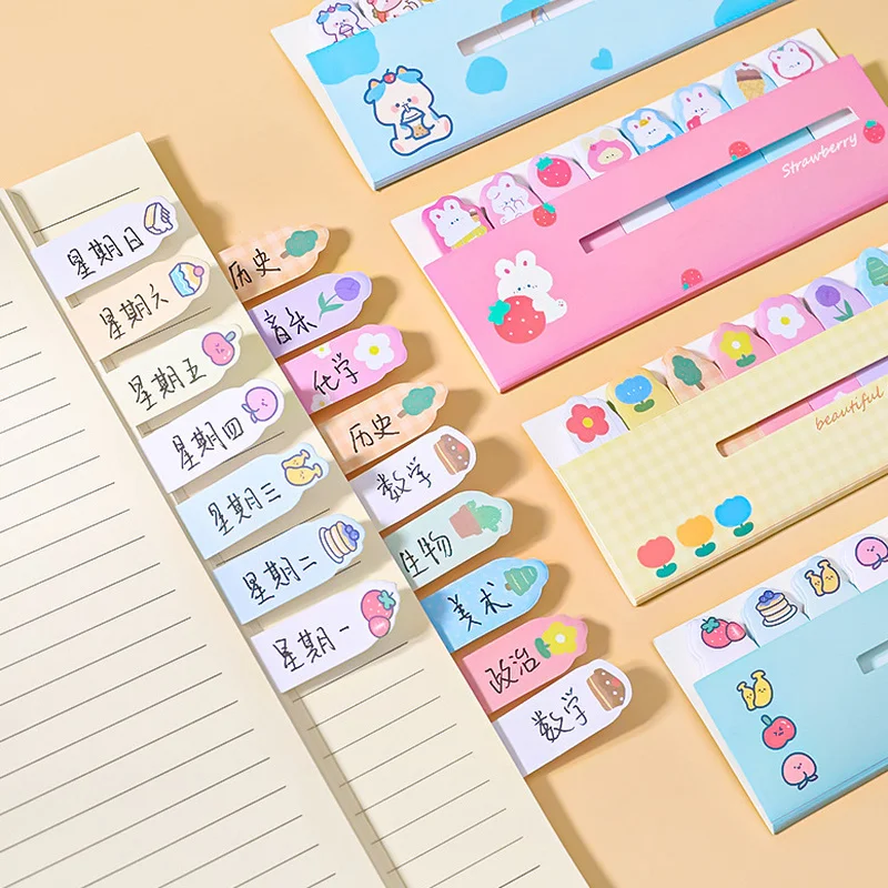 

120pcs Cartoon Cute Animal Sticky Note Fruit Flower Decal Pages Book Mark Classification Notes Paper Stationery Supplies