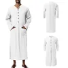Dubai New Muslim Robe for Men Loose Fit Long Sleeve Ethnic Middle Eastern Thobe with Stand Collar