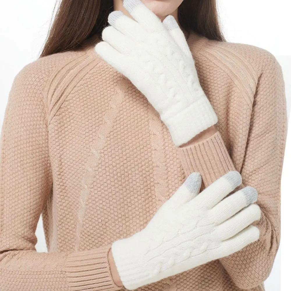 

Solid Color Warm Knitted Gloves Outdoor Sports Touch Screen Thicken Full Finger Gloves Windproof Plus Velvet Cycling gloves