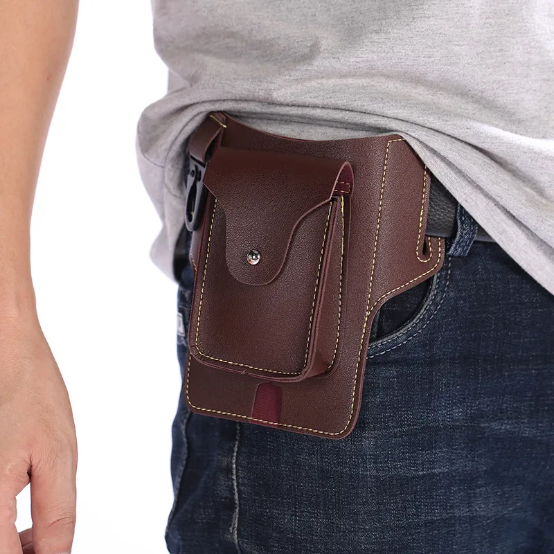 Brown Leather Cell Phone Holster Mens Belt Pouch Leather Cigarette