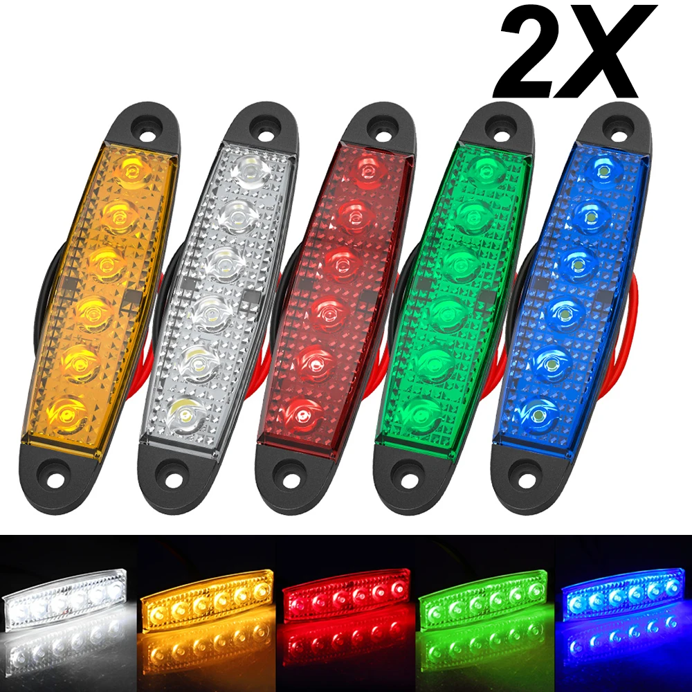 

2pcs 12V 24V 6 LED Side Marker Constant Light Indicators Turn Signal Rear Warning Tail Stop Side Lamp Car Trailer Truck Lorry