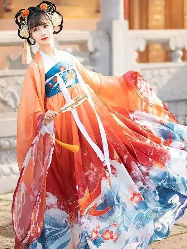 

Платье Hanfu для женщин, традиционная китайская юбка с вышивкой в виде лошади, женское летнее платье для женщин