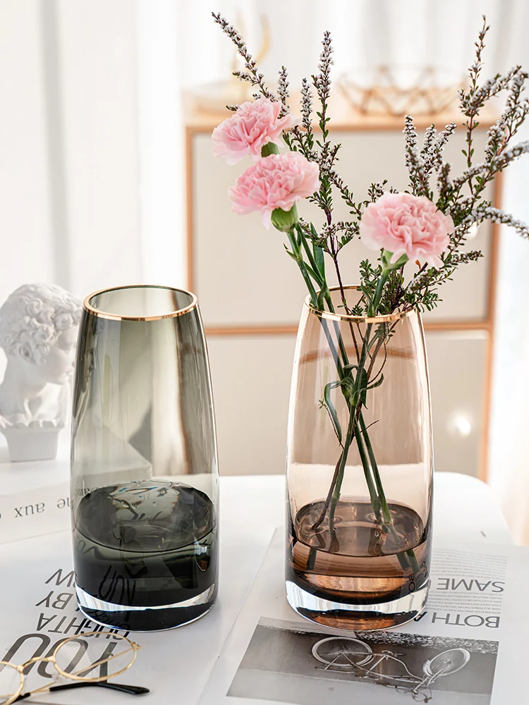 European Simple Glass Vase, Gray, Green, Coffee Hydroponic Systems, Flower Pot, Living Room, Home Decoration Accessories 3