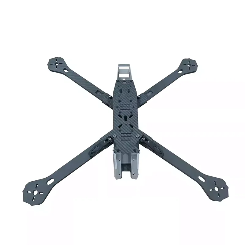 Cadre de drone FPV pliable en fibre de carbone 10 pouces, déplié pour montrer sa structure.