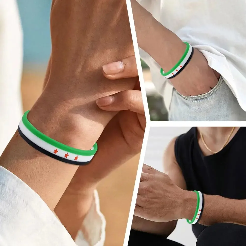 1 قطعة علم سوريا أساور مطاطية من السيليكون سوار مع...