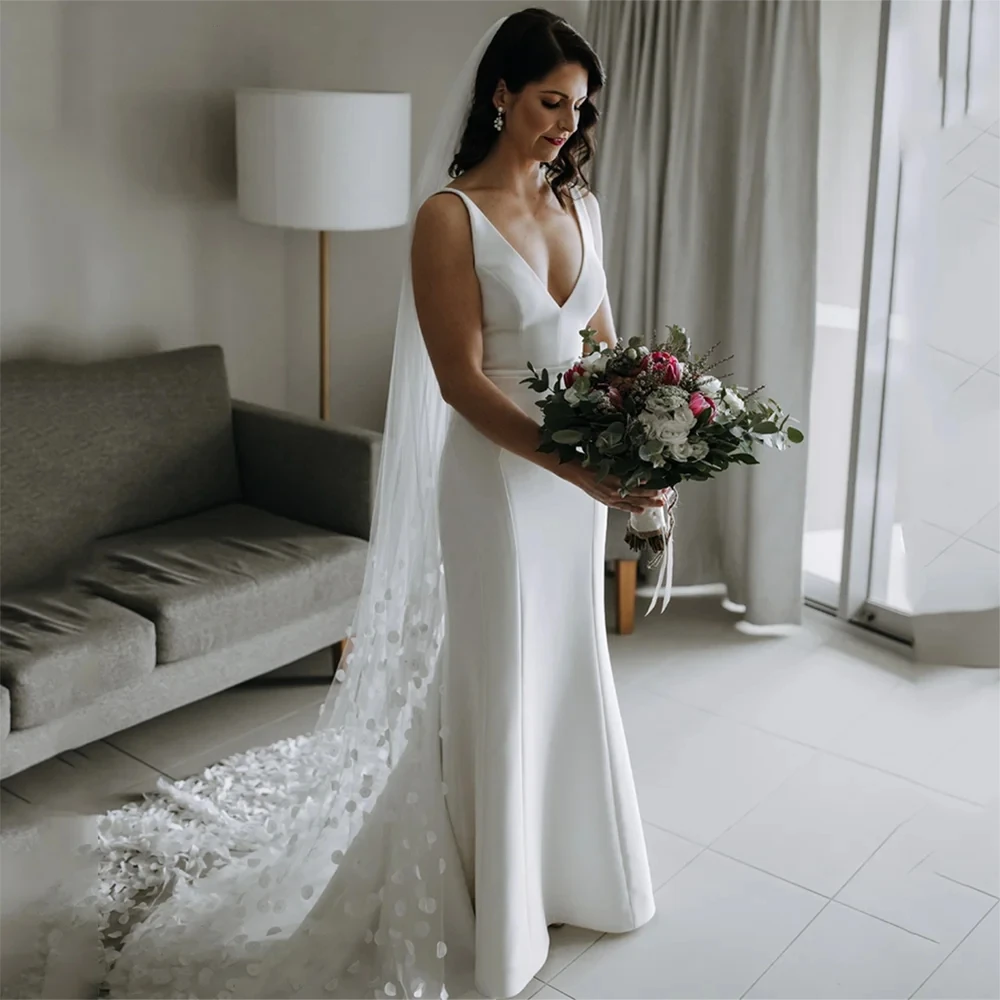 

V Neck Elegant Sleeveless Crepe Wedding Dresses Backless Buttons Bride Dresses For Women 2024 Beach Vestidos For Women Customize