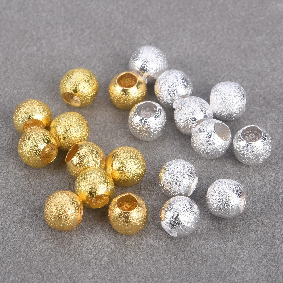 

50pcs Plated Gold Color Silver Color Round 8mm Hollow Matte Metal Brass Loose Spacer Big Hole Beads For Jewelry Making DIY