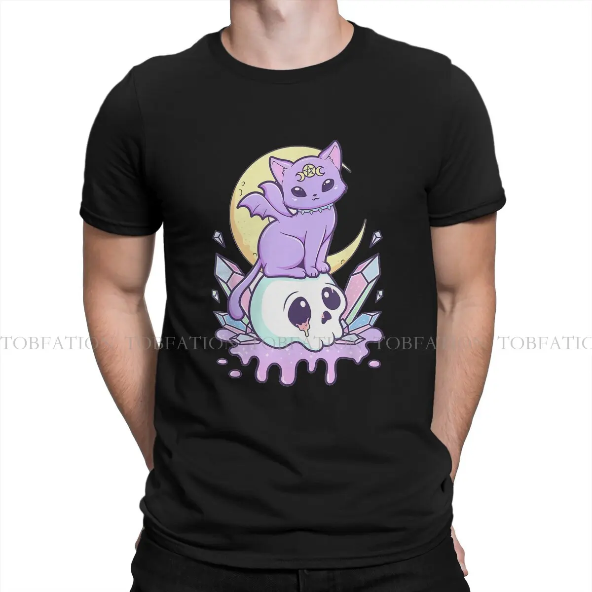

Kawaii Pastel Goth Cute Creepy Witchy Cat and Skull Cute As Hell, Классическая графическая футболка для подростков с круглым вырезом, мужская одежда