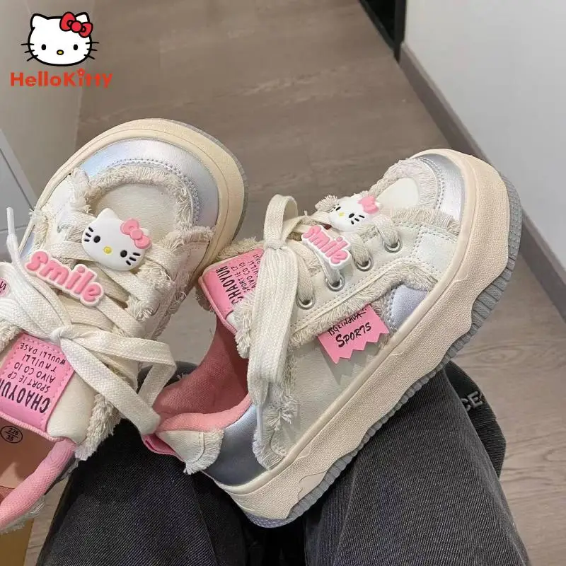

Kawaii Cartoon Hellokitty Stuff Woman Shoes Spring Autumn Girly Anime Retro Casual Thick Sole Sneakers Anti-Slip Run Shoes Gift