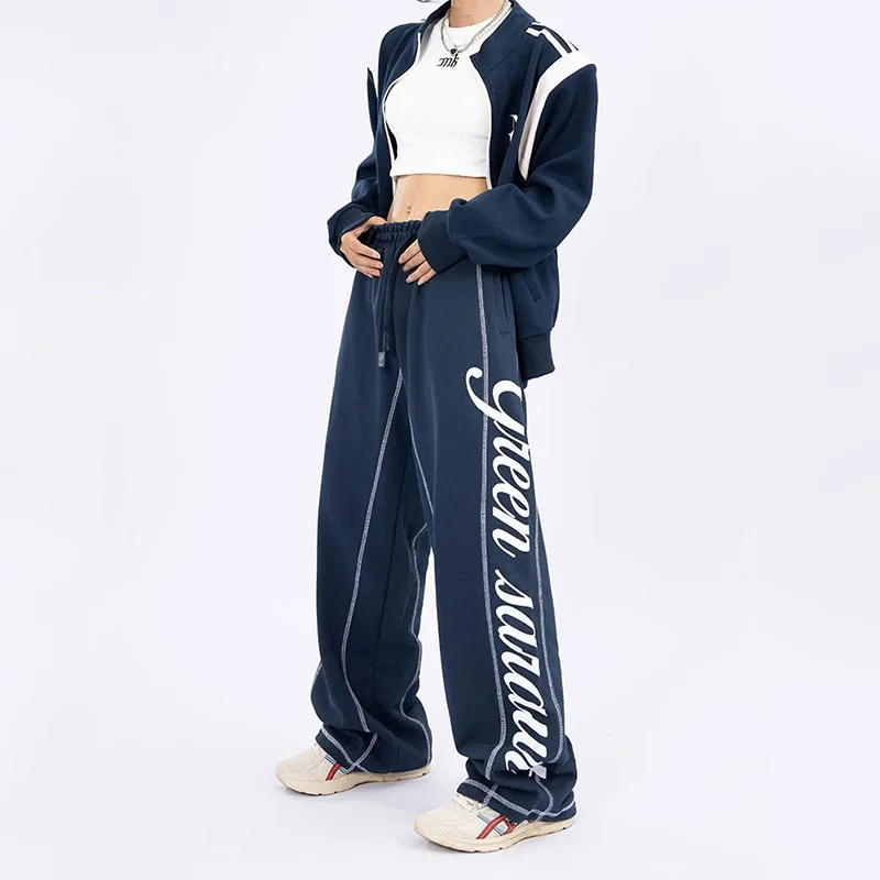 Hip Hop Harajuku Jogging Sweatpants Women Streetwear Drawstring Elastic Waist Straight Letter Casual Oversize Sports Trousers