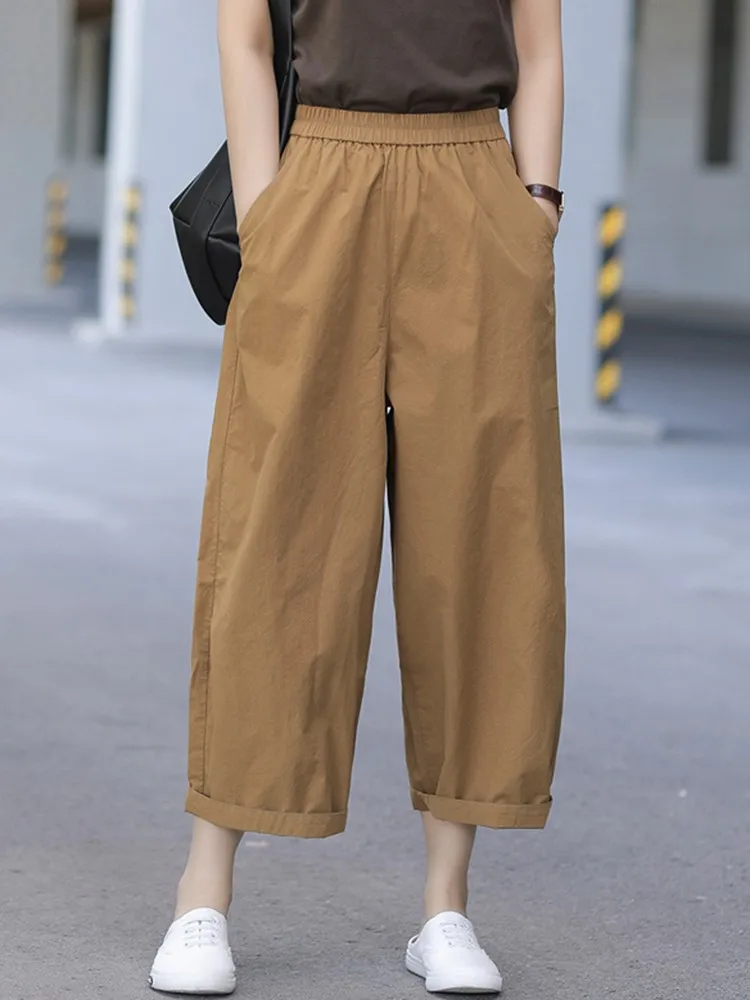 

Women Casual Wide Leg Pants New Arrival 2023 Summer Vintage Style Solid Color Loose Comfortable Female Ankle-length Pants