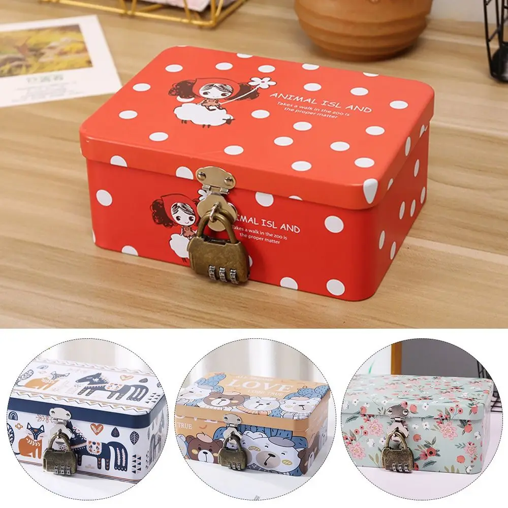 

Оригинальное настольное хранилище, вместительная металлическая коробка с замком, милый домашний пустой ящик