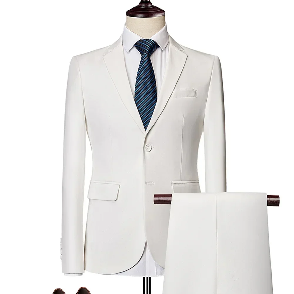 Blazers Pants Sets Fashion Groom Wedding Dress Suits Men Casual Business 2 Piece Set Suit Jacket Coat Trousers M 6XL
