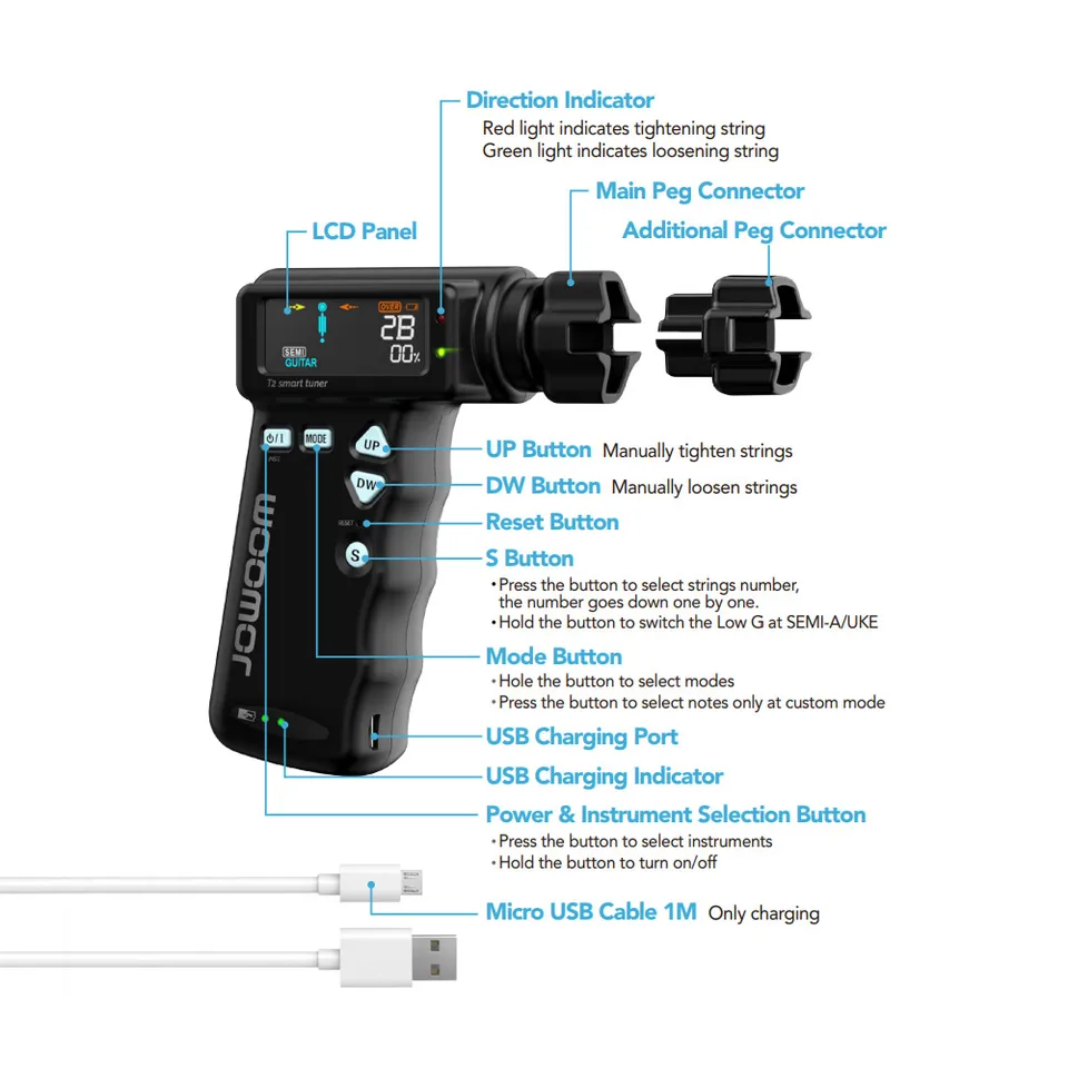 JOWOOM T2 スマートギターチューナーペグストリングワインダーギター
