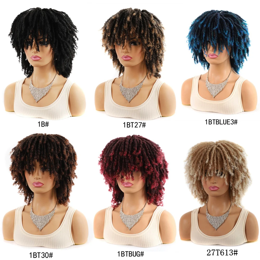 Short Dreadlock Wigs for Black Women Ombre Brown Faux Locs Headband Wig Braided Wigs Curly Hair Twist Synthetic Locs