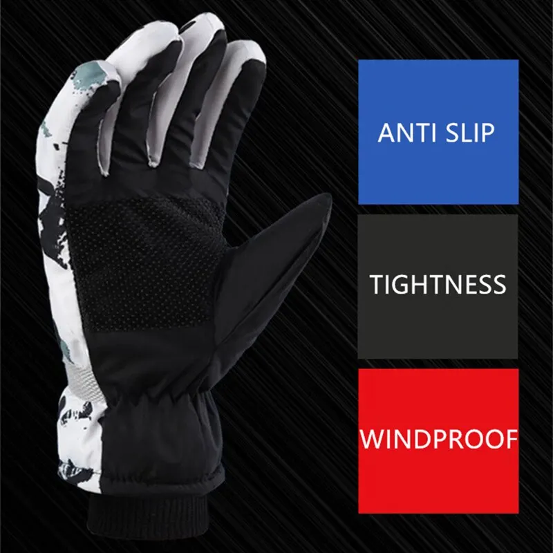 Winter Snowboard Ski Gloves Unisex PU Leather Non-slip Touch Screen Waterproof Motorcycle Cycling Fleece Warm Snow Sports Gloves 2