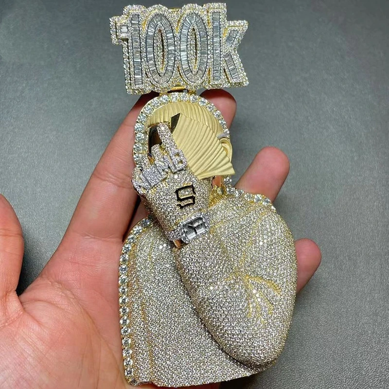 JEWE Custom 3D Faceless Male Shape Pendant Iced Out Of Hand Inlaid Moissanite Diamond Rapper Jewelry Hip Hop Men's Solid Chain