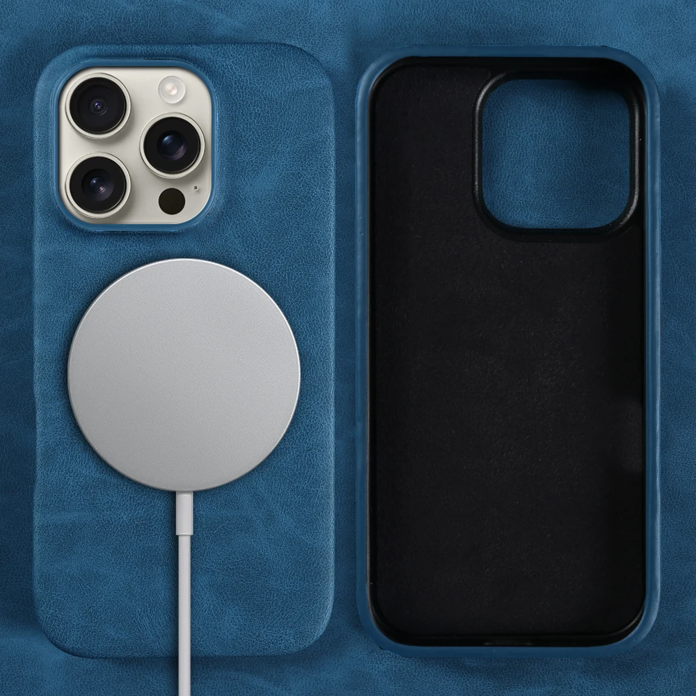 Elegant Retro Leather Magnetic Phone Case with Wireless Charging Capability