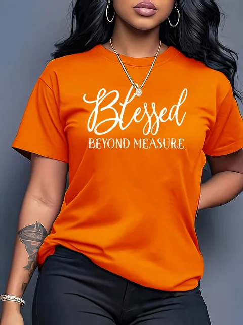 Blessed Beyond Measure Women's Tee - Faith Graphic, Casual Orange Top 1