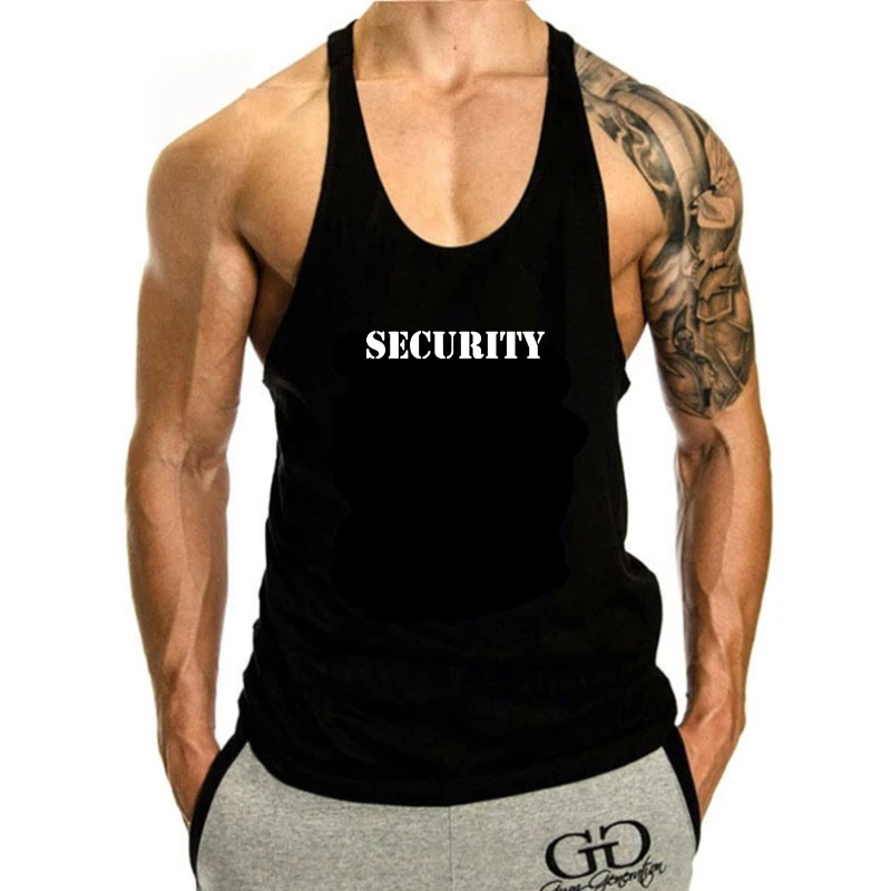 

Security Mentank top men Event Staff Black Double Sided Top Quality Cotton Casual sleeveless Men tank top men Hip Hop Tees Tops