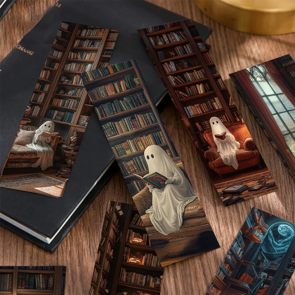 30pcs library ghost reading bookmarks for students paper card decorating books book page labeling page book marking DIY bookmarks stationery supplies paper bookmark